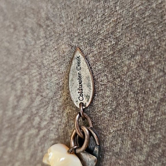 VTG Coldwater Creek Ceramic Shell Bronze Disc Beaded Chain Long Necklace - Picture 9 of 9